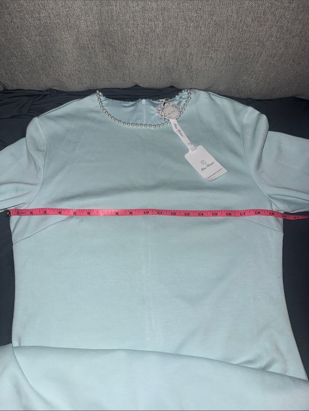 Light Blue Women's Evening Robe with Pearl-Edge Trim - Picture 9 of 9